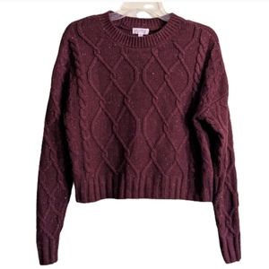 Ultra Flirt Sweater Cable Knit Burgundy Speckled Crew Neck Medium